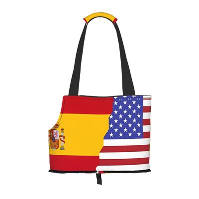 American-Spanish Flag Printed Pet Shoulder Bag for Small Dogs and Cats