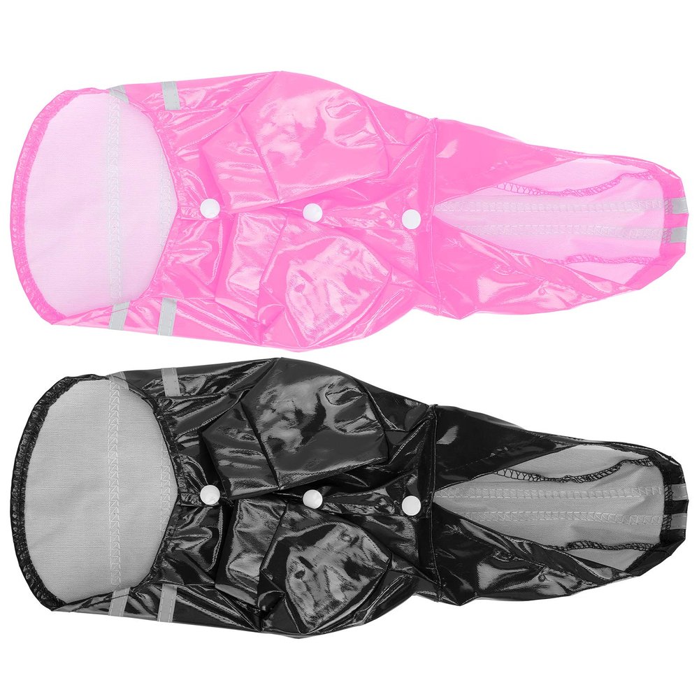 2-Piece Waterproof Hooded Pet Raincoat, Black/Pink, M (XL)