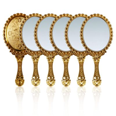 yisncka Vintage Hand Mirrors, 24.8 x 11.4 cm, Gold-Embossed, 6-Pack