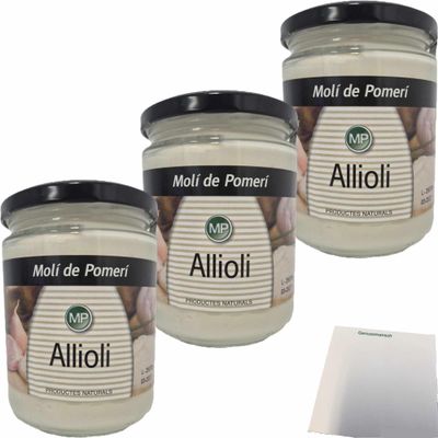 usy Bundle for Moli de Pomeri Allioli, Spanish Garlic Sauce, 3-Pack (3 x 440 ml Bottles) + usy Block