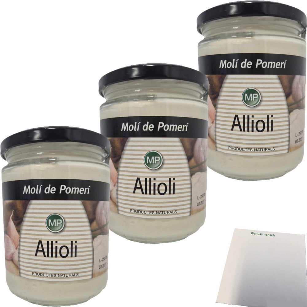 usy Bundle for Moli de Pomeri Allioli, Spanish Garlic Sauce, 3-Pack (3 x 440 ml Bottles) + usy Block