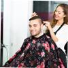 CALLARON Adult Haircutting Cape with Rose Floral Pattern, Black view 4