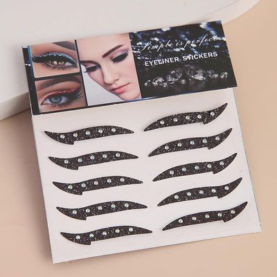 Glitter Eyeliner Stickers with Rhinestones, Reusable Eyeshadow Stickers, Black, 15 Pairs