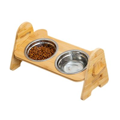 Adjustable Wooden Elevated Dog Bowl Stand