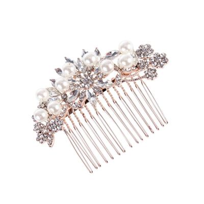 GALPADA Elegant Bridal Hair Comb with Alloy, Pearls and Floral Design