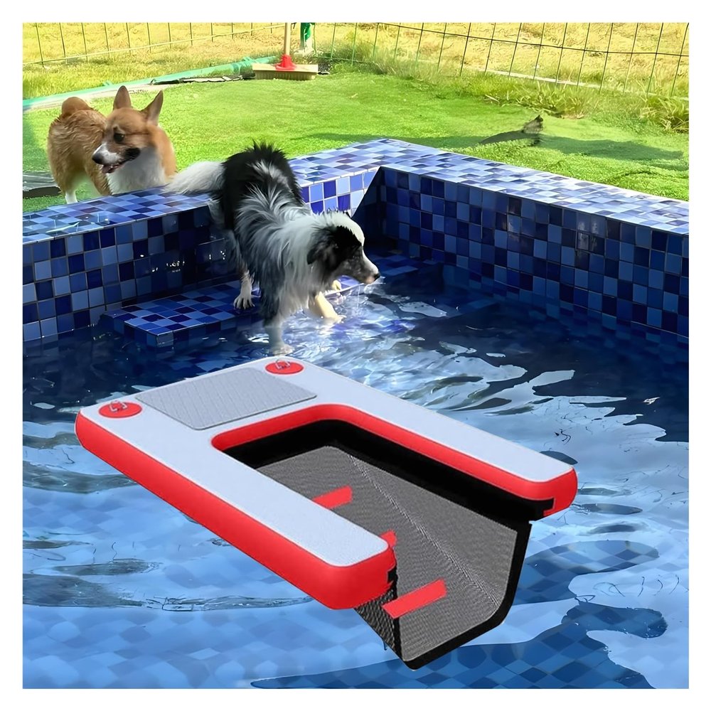 Inflatable Dog Pool Ramp for Small and Large Dogs, Red