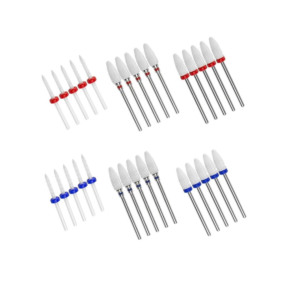 LZZYFPX 5-Piece Ceramic Nail Drill Bit Set, 3/32-Inch, Blue