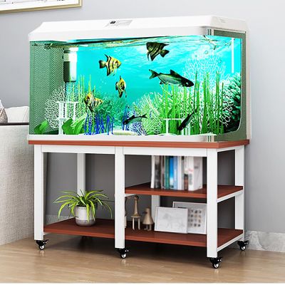 Aquarium Stand with Wood Top and Swivel Wheels, Sturdy Rust-Resistant Metal Frame