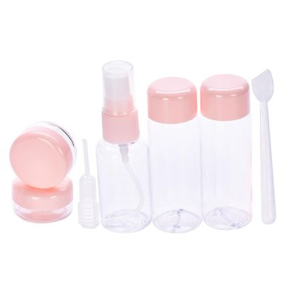 7-Piece Pink PVC Travel Bottles for Cosmetics