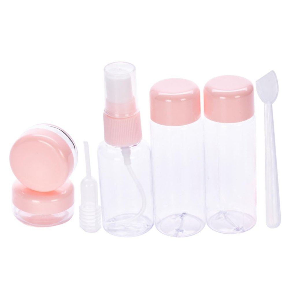 7-Piece Pink PVC Travel Bottles for Cosmetics
