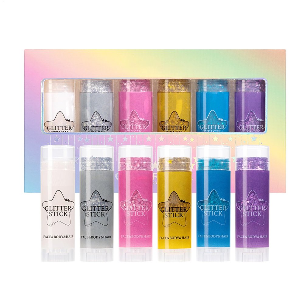 Body Glitter for Women, 6-Color Face Highlighter Stick