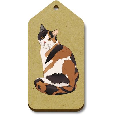 Azeeda 10 x 'Curious Calico Cat' Wooden Tags