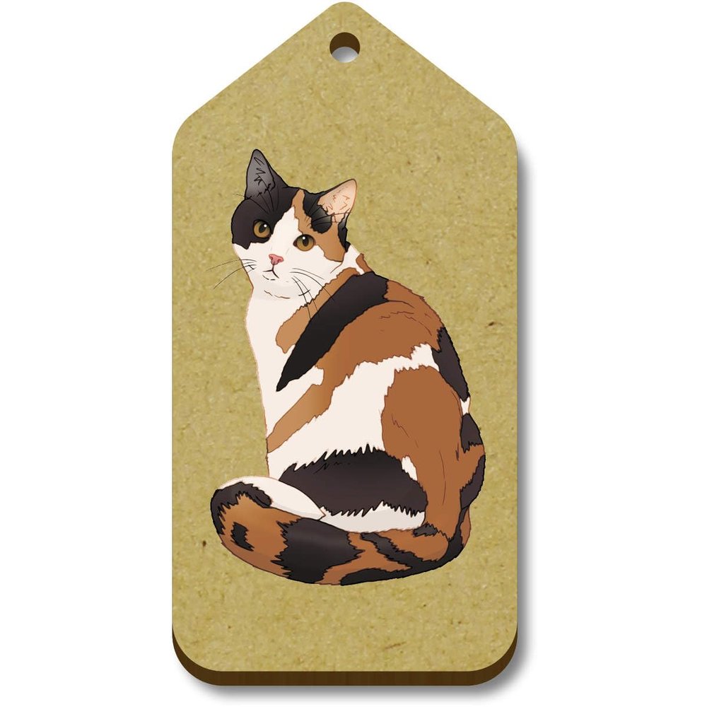 Azeeda 10 x 'Curious Calico Cat' Wooden Tags