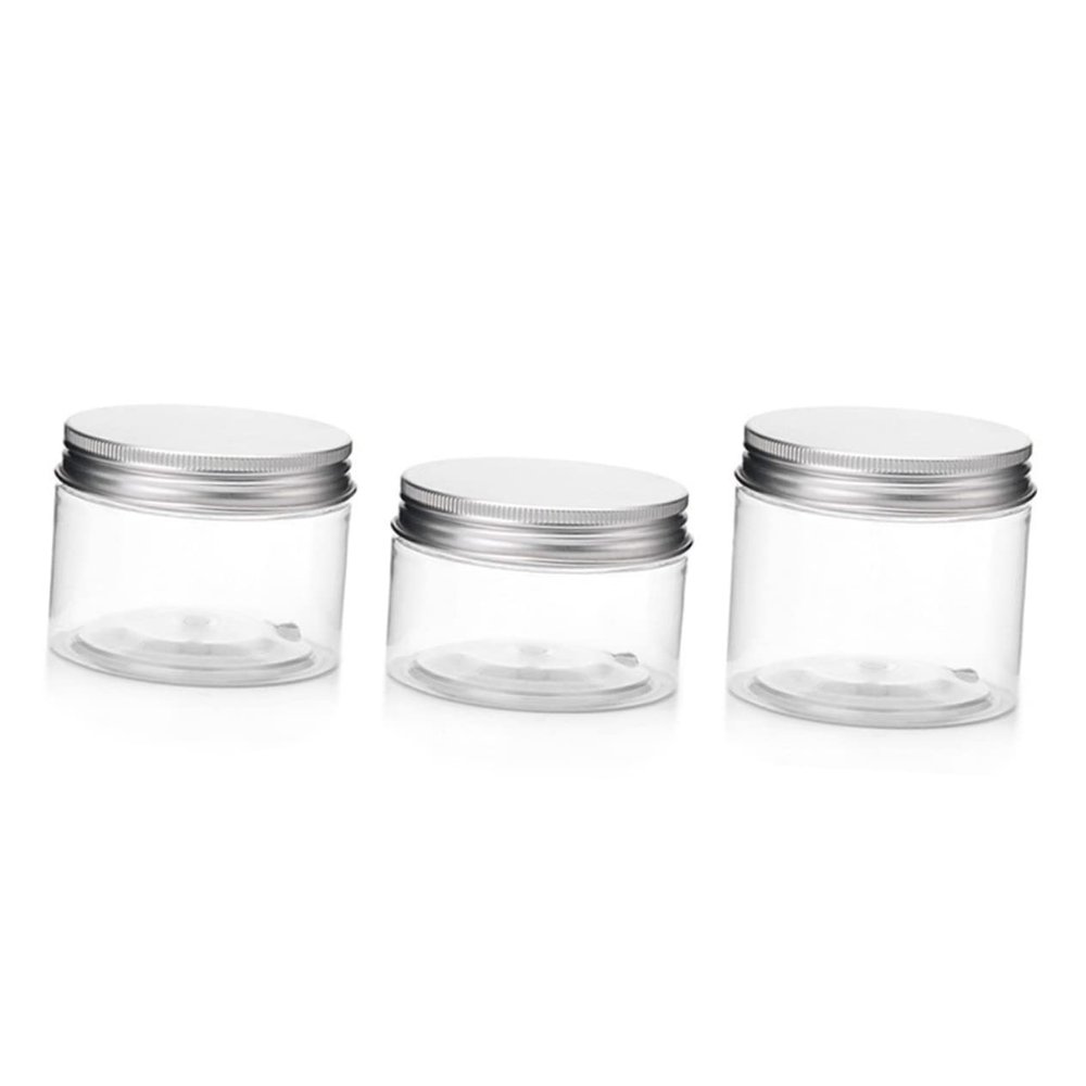VICASKY 3-Pack 100 ml Squeeze Cream Containers, Round Refillable Plastic Jars for Creams and Lip Balm, Silver Lids