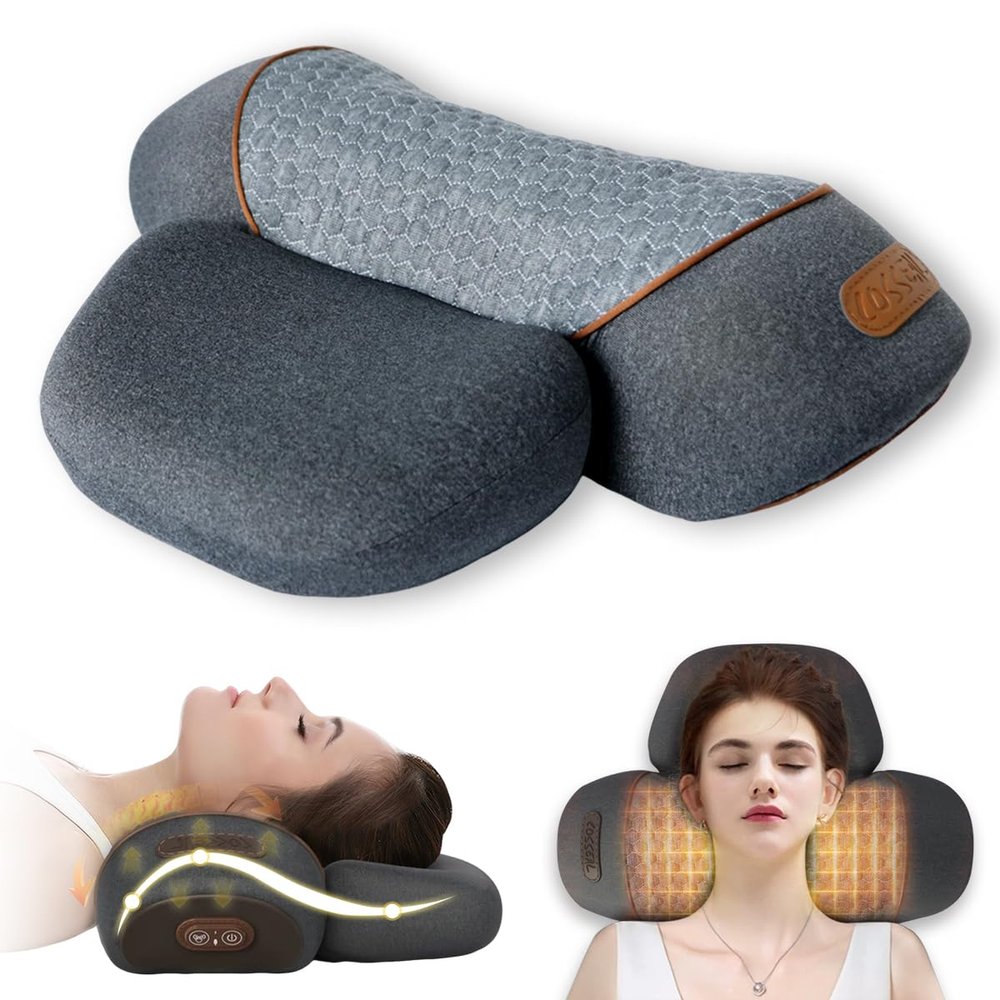 Bkrtondsy 3-in-1 Cervical Traction Pillow with Heat, Vibration and Airbag Support