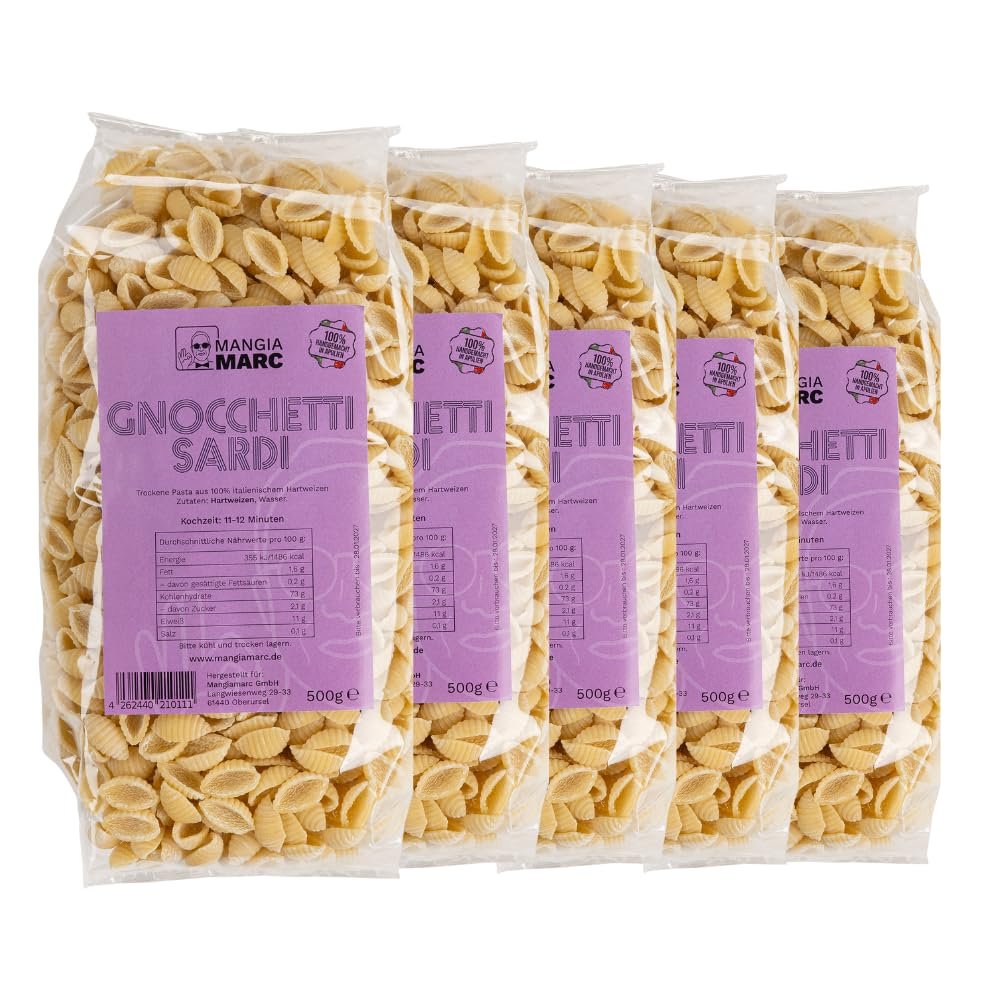 MangiaMarc Gnocchetti Sardi 5-Pack | Handmade Mini Pasta from Sardinia | 5 x 500 g