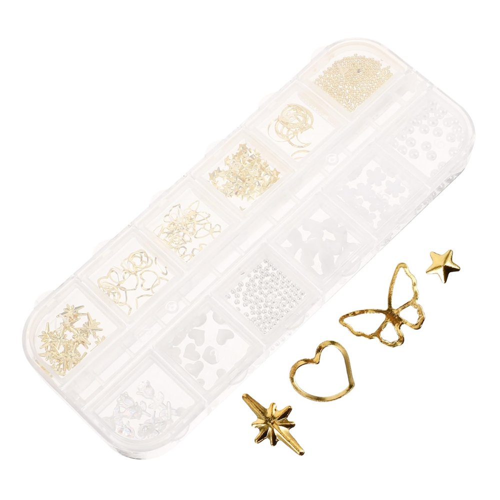 MAJORMENCH 12-Style Assorted Nail Charm Set with 3D Acrylic Butterflies and Pearls