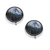 Portable Round Pill Box with Canadian Smokey Mountain Cliff Design view 1