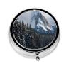 Portable Round Pill Box with Canadian Smokey Mountain Cliff Design view 2