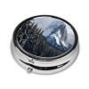 Portable Round Pill Box with Canadian Smokey Mountain Cliff Design view 3