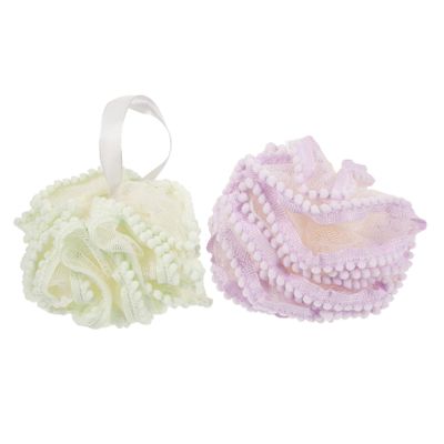 DEARMAMY 2-Piece Colorful Body Shower Sponge Set with Hanging Loops