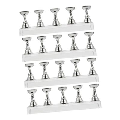 OATIPHO 4-Piece Nail Art Display Stand Set, Magnetic Nail Holders for Manicures, Silver