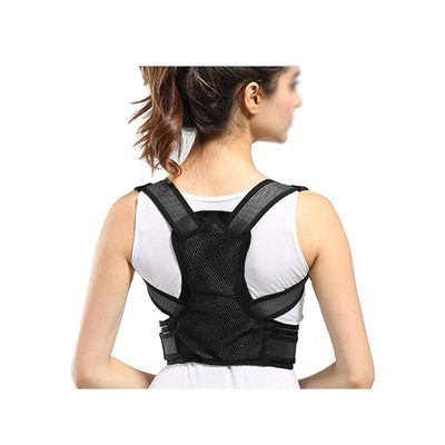 Unisex Breathable Fabric Posture Corrector with Double-Y Cross-Shoulder Design, Adjustable, Black, Size S