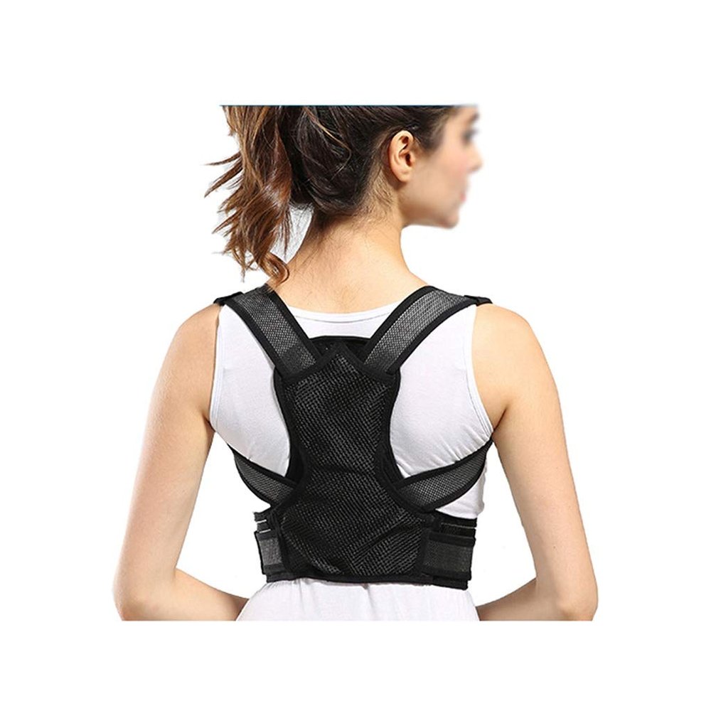 Unisex Breathable Fabric Posture Corrector with Double-Y Cross-Shoulder Design, Adjustable, Black, Size S