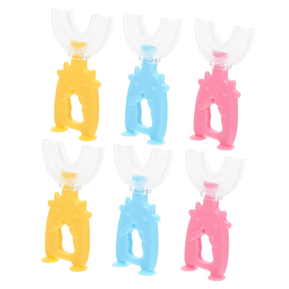 DEARMAMY U-Shaped Toothbrush, Soft Silicone Brush Head, Portable, Colorful Design, 6 pcs × 2