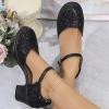 LOIJMK Women's Buckle Chunky High-Heel Sandals, Increased Height, Yellow, Size 40 (Black, 36) view 2