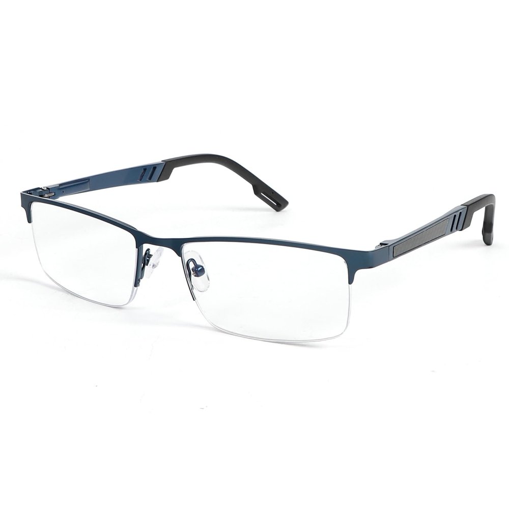 UVTQSSP Half-Rim Aluminum-Magnesium Reading Glasses for Men, Blue-Light-Blocking Computer Glasses (Blue, +3.5, x)