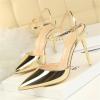 Women's Elegant Heeled Sandals with Gold Front view 2