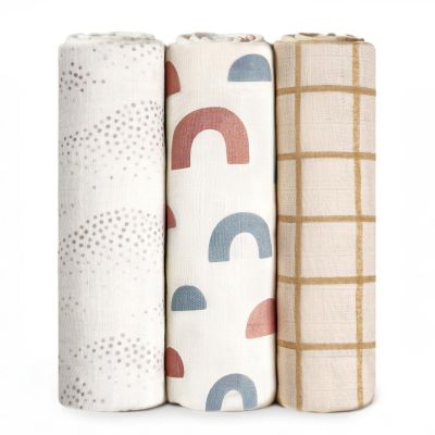HECCEI Baby Muslin Swaddle Blankets, 120 x 120 cm, 3-Pack, Bamboo Viscose and Cotton