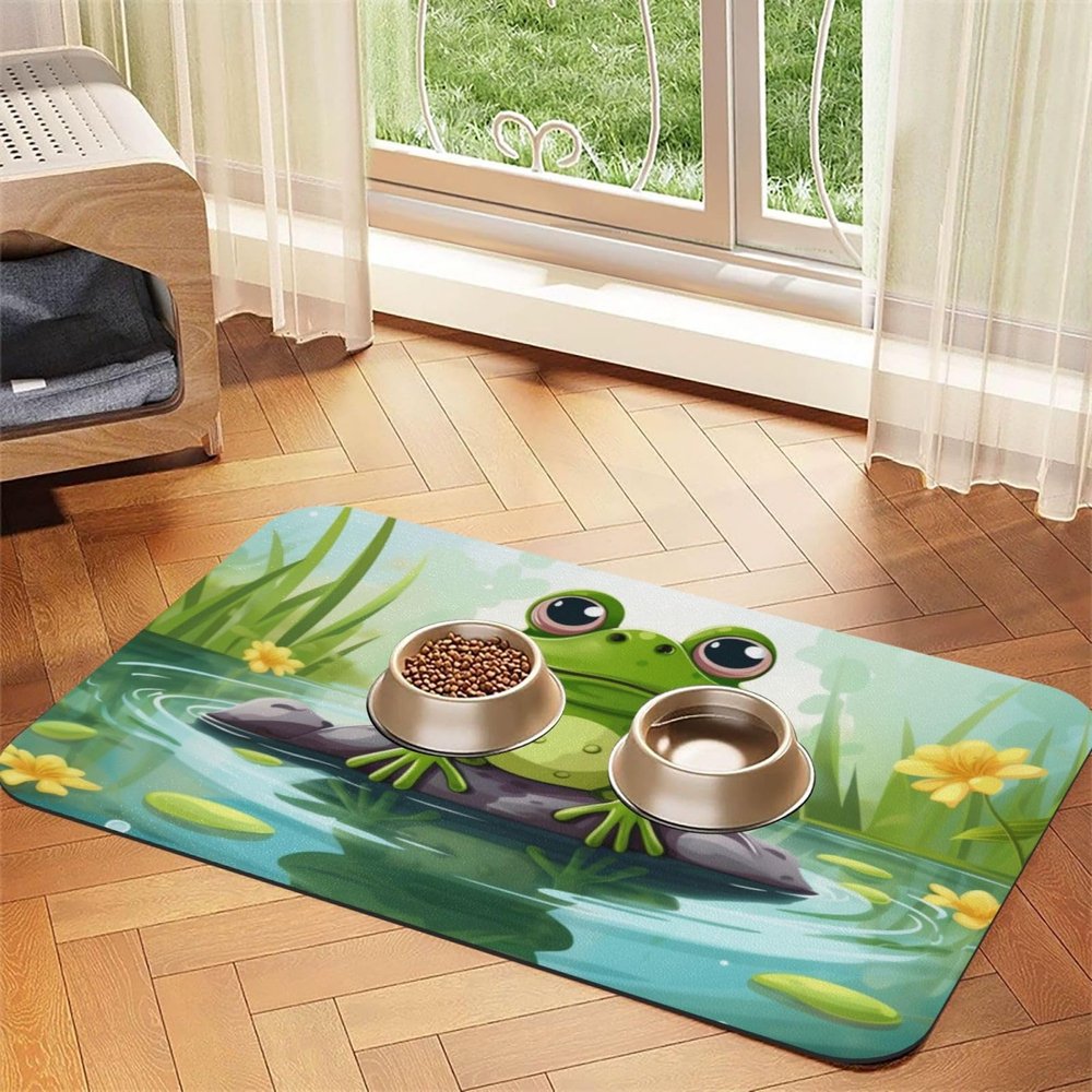 Frog in Pond Dog Feeding Mat, 30.5 x 45.7 cm, Non-Slip, Super Absorbent, Dishwasher-Safe