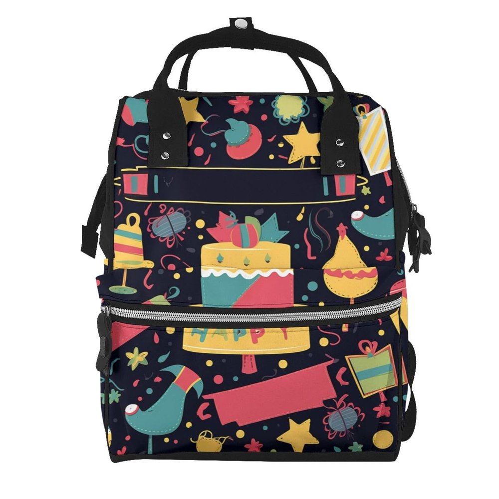 FZQVSLCM Diaper Bag Backpack for Women, Large Capacity, Happy Birthday Print, Casual Daypack
