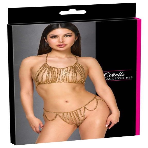 Cottelli ACCESSOIRES Women's Chain Bikini Set, Gold, One Size
