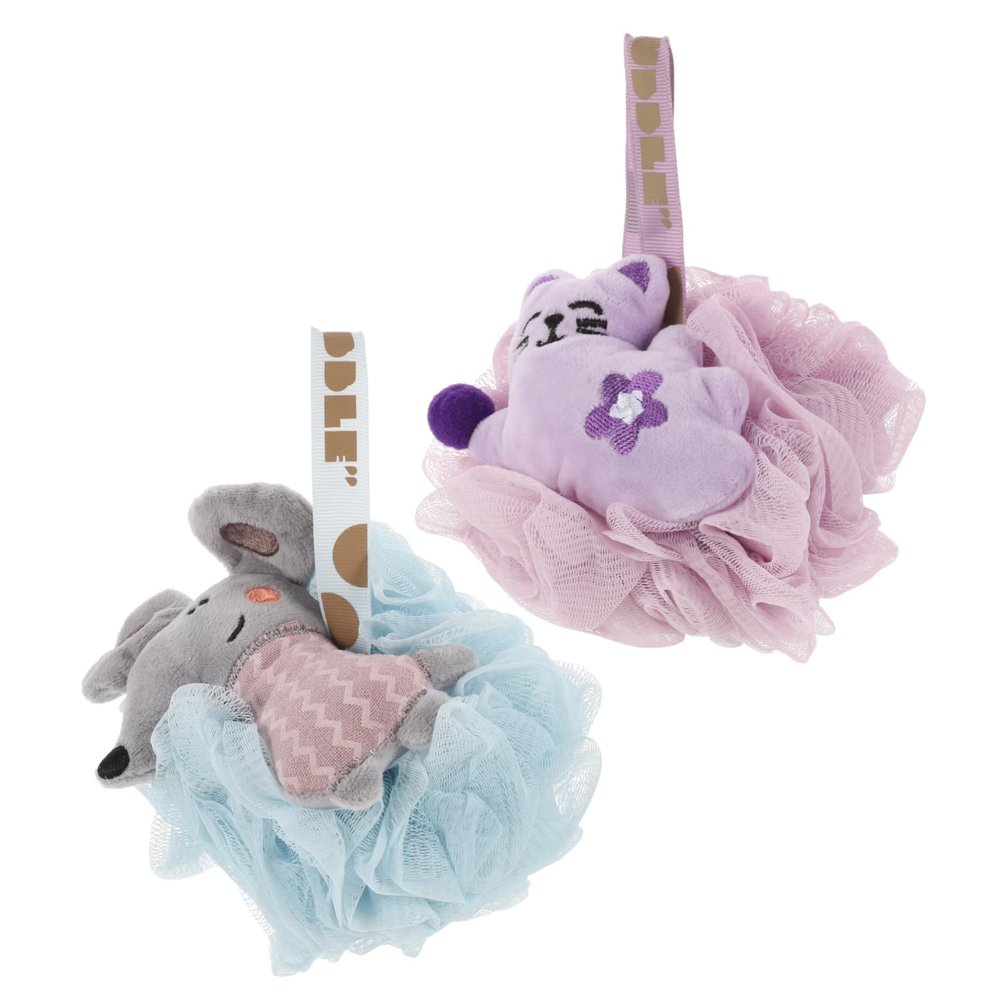 VICASKY 2-Piece Mesh Bath Sponge Set, Reusable Loofah Shower Sponges with Cartoon Designs for Gentle Body Exfoliation