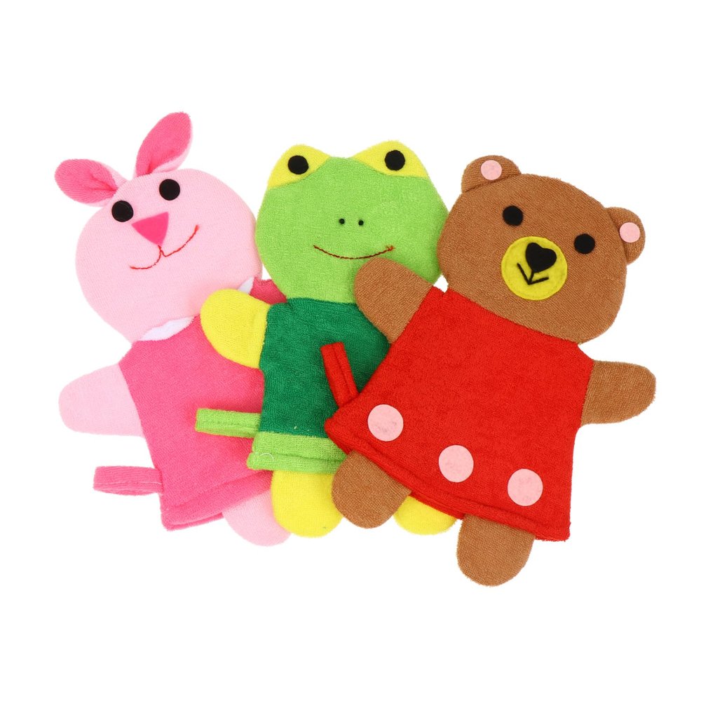 3 Children's Bath Brushes with Cartoon Animal Embroidery