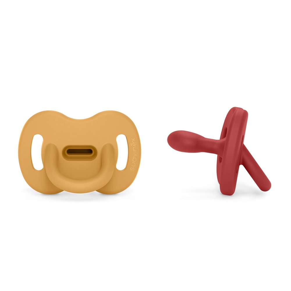 Suavinex Colour Essence Silicone Pacifiers, 2-Pack, 6–18 Months, Honey + Chili