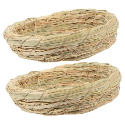 Handwoven Straw Bird Nest, Bird Cage Accessory, 2 pcs, Khaki