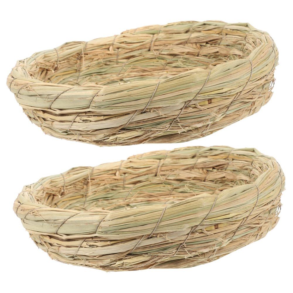 Handwoven Straw Bird Nest, Bird Cage Accessory, 2 pcs, Khaki