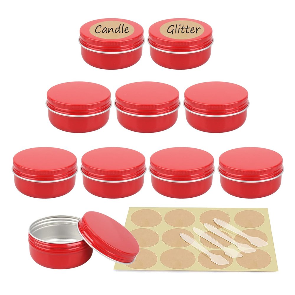 YANCAER 20-Pack 50 mL Red Aluminum Tins with Lids, 57 mm x 28 mm