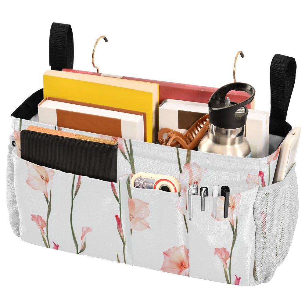 FRODOTGV Beauty Gladiolus Bedside Caddy with Large Pockets and Bottle Holder, Hanging Organizer for Dorms, Beds, Hospital Beds, and Baby Cribs