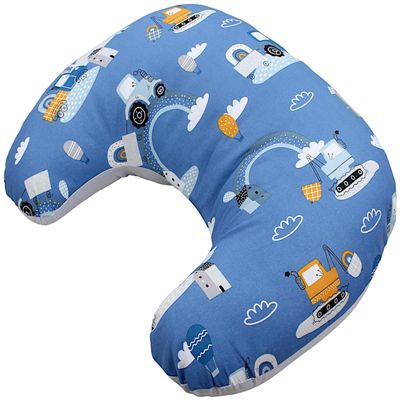 TupTam Small Baby Nursing Pillow with Cotton Cover, Tractors/Rainbows/Blue/Gray