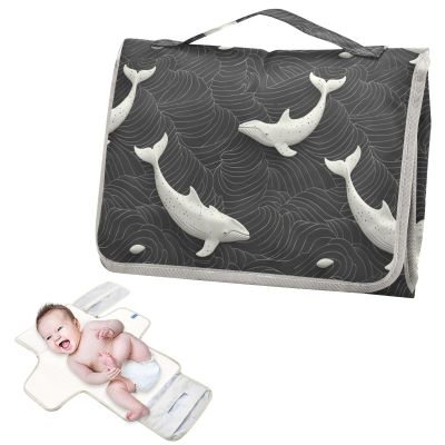 Ukiyoe Reusable Baby Changing Pad with Tissue Pocket, 3D Whale Design, Cream and Black, with Built-In Pillow