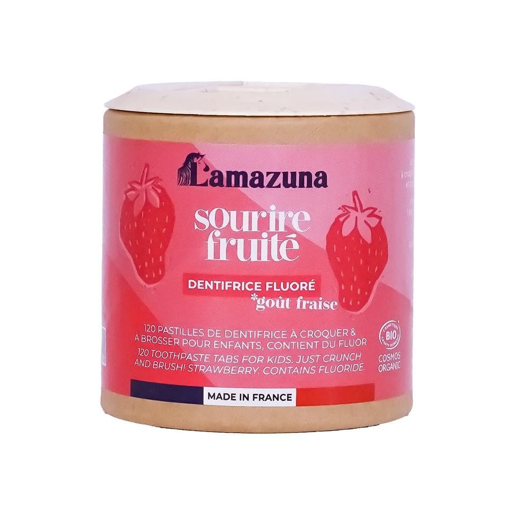 Lamazuna Toothpaste Tablets for Kids - Strawberry with Fluoride - COSMOS Organic