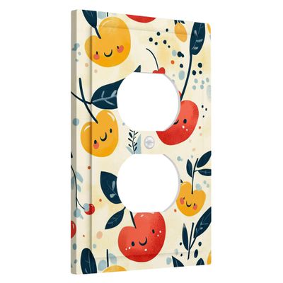 Sweet Cherry Fruit Light Switch and Outlet Covers, Yellow and Red Wall Accents, Cartoon Style