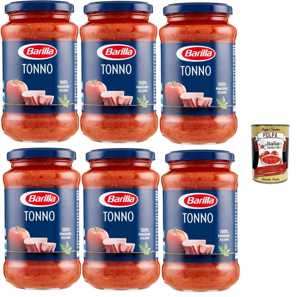 Italian Gourmet Sugo al Tonno Tomato Sauce with Olive Oil, 6 x 400 g Jars
