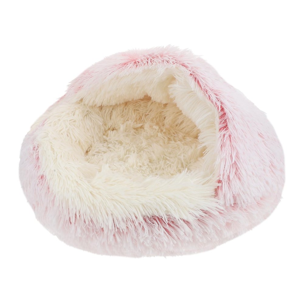 Toyvian Warm Semi-Enclosed Winter Flannel Cat Bed, Pink, 40 x 40 cm