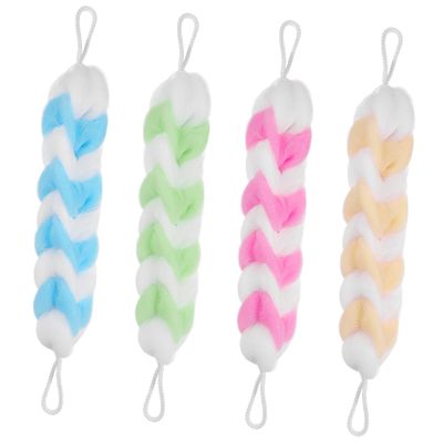 FOYTOKI 4-Piece Long Bath Flower Exfoliating Shower Balls, Assorted Colors